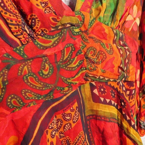 Farm Rio x Anthropologie Top XXS V Neck Open Back Boho Tassels Floral Blouse NEW - Picture 3 of 14